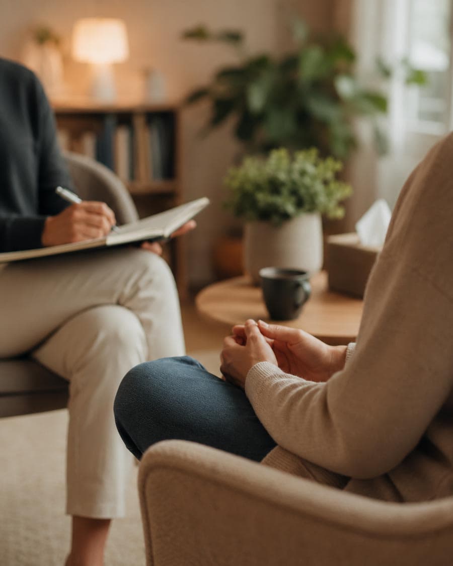 A calm private conversation with a care professional